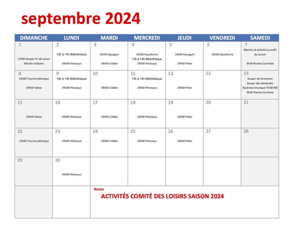 Activité septembre 2024